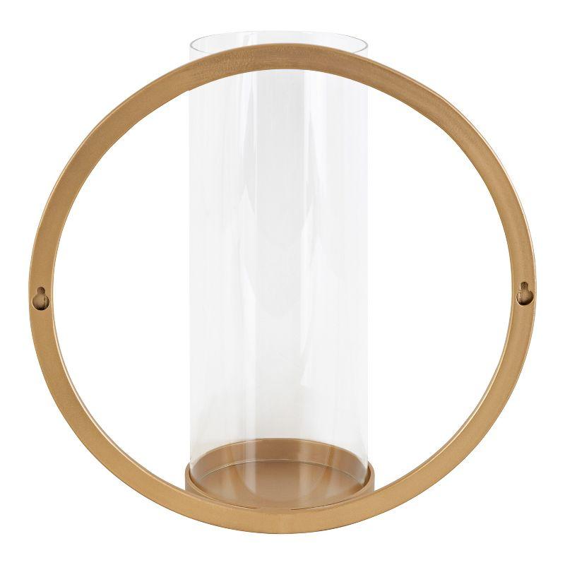 Khauli 12.25'' Gold Round Metal Wall Sconce with Glass Cylinder