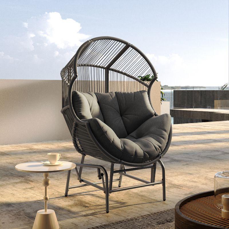 Dark Gray Iron Wicker Outdoor Lounge Chair