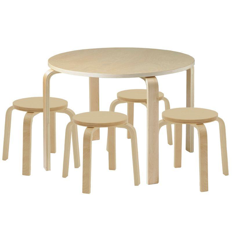 ECR4Kids Bentwood Round Table and Curved Back Chair Set, Kids Furniture, 5-Piece