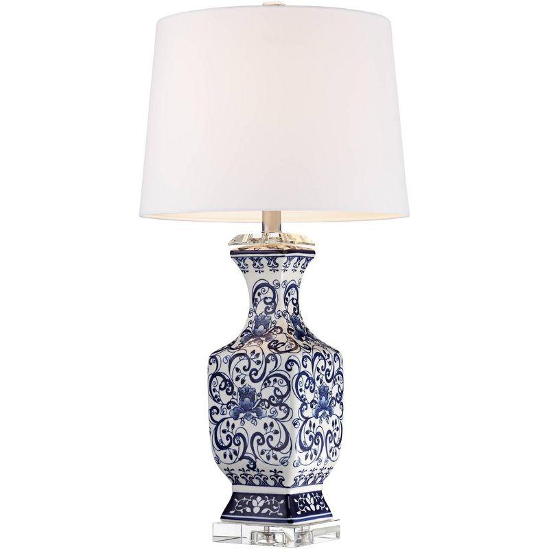 Barnes and Ivy Table Lamps 28" Tall Set of 2 Porcelain Blue Floral Jar Geneva White Drum Shade for Living Room Family Bedroom Bedside