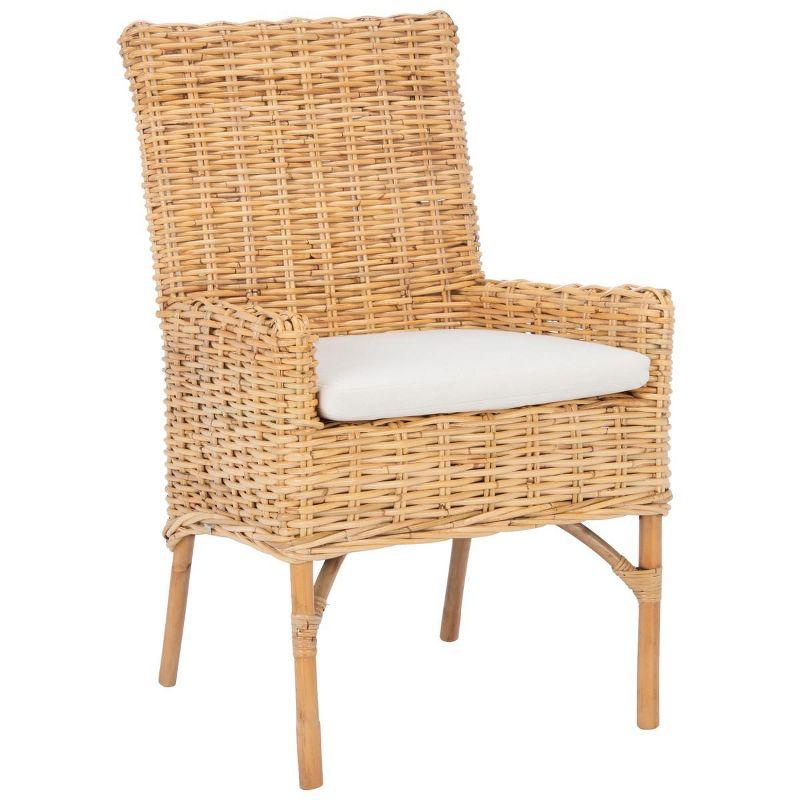 Nancy Natural Rattan Accent Chair with White Cushion