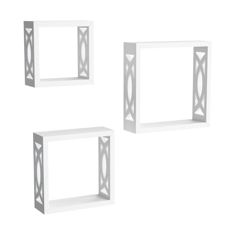 Elegant White Floating Cube Shelves with Hidden Brackets - Set of 3