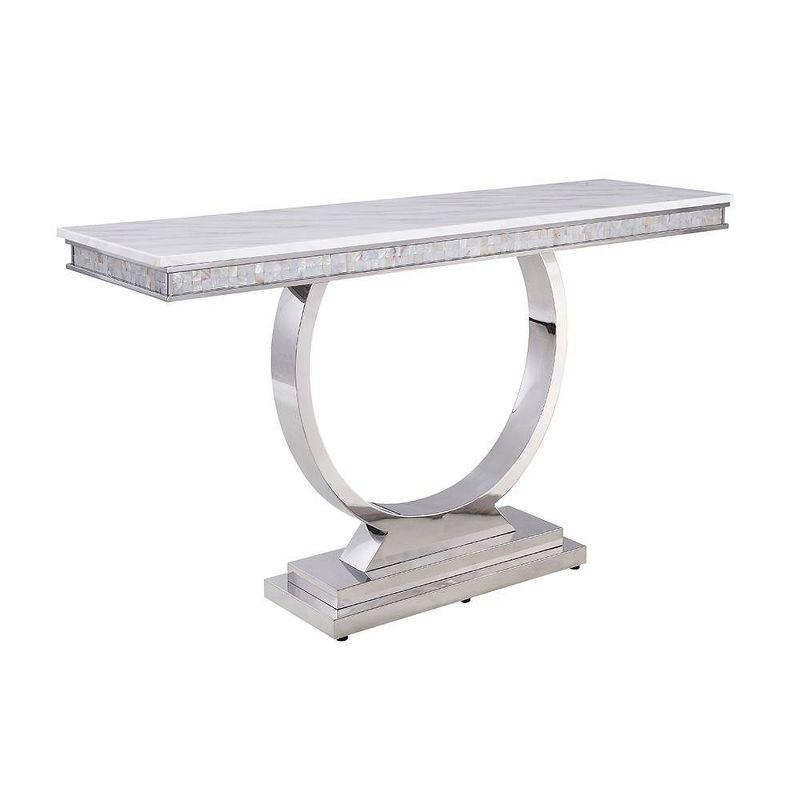 63" Zander Accent Table: Mirrored Silver Stainless Steel Base - Acme Furniture