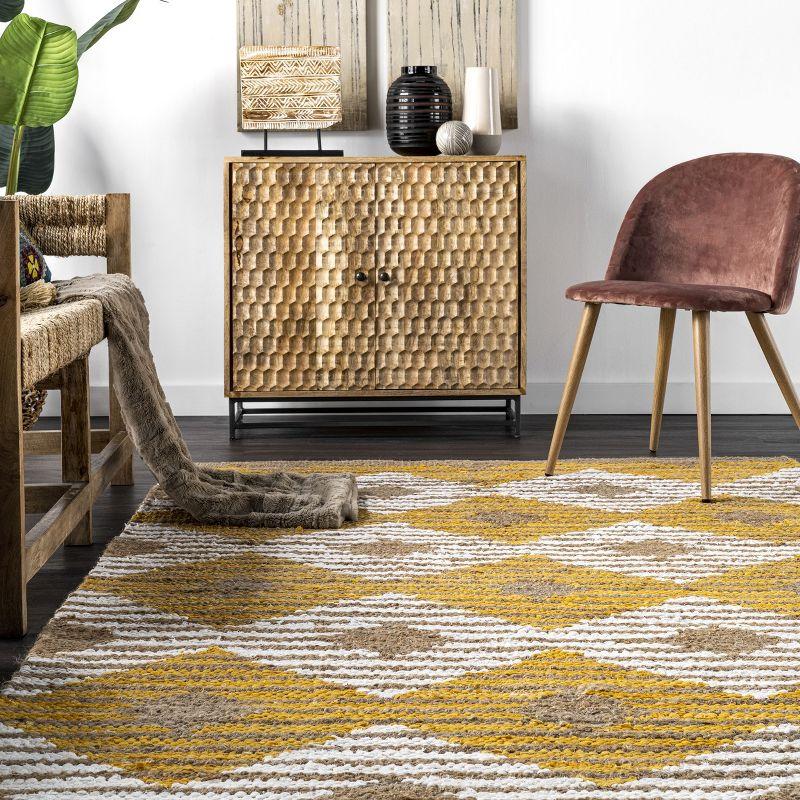 nuLOOM Hand Braided Marla Denim And Jute Diamonds Area Rug, 3' x 5', Yellow