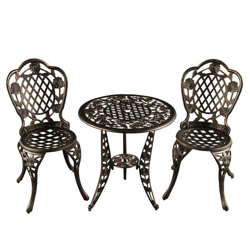 3pc Rose Ornate Traditional Patio Bistro Set - Bronze - Oakland Living: Weather-Resistant Aluminum Furniture