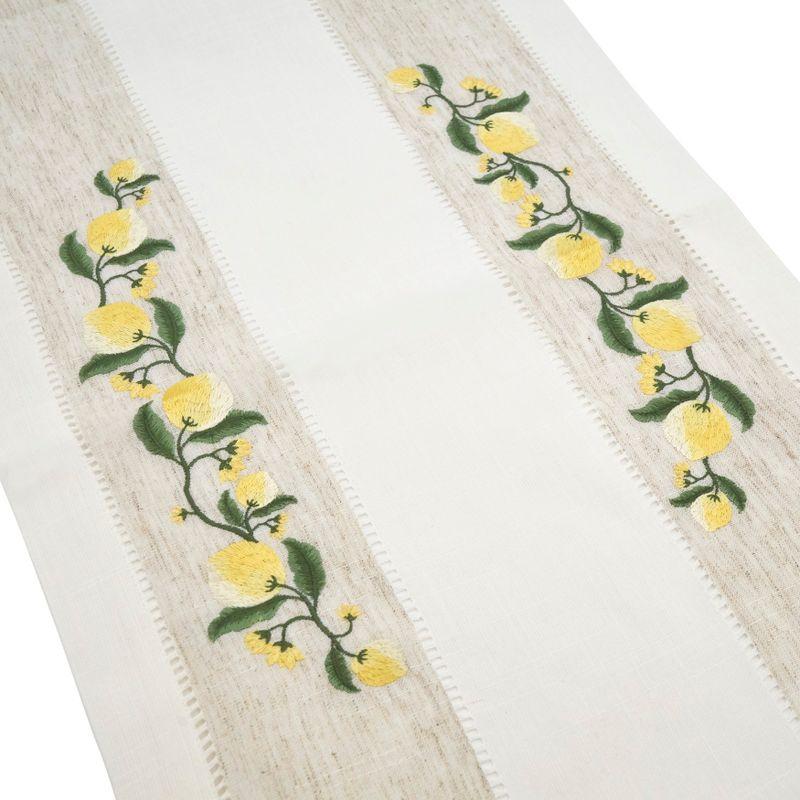 Saro Lifestyle Embroidered Lemon Hemstitch Runner, Ivory, 15" x 70"