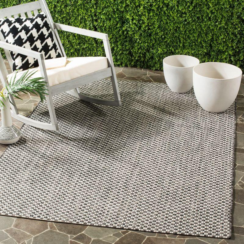Courtyard CY8653 UV & Stain Resistant Non-Shedding Power Loomed Indoor/Outdoor Accent Rug - Black/Light Grey - 4'x4' - Safavieh