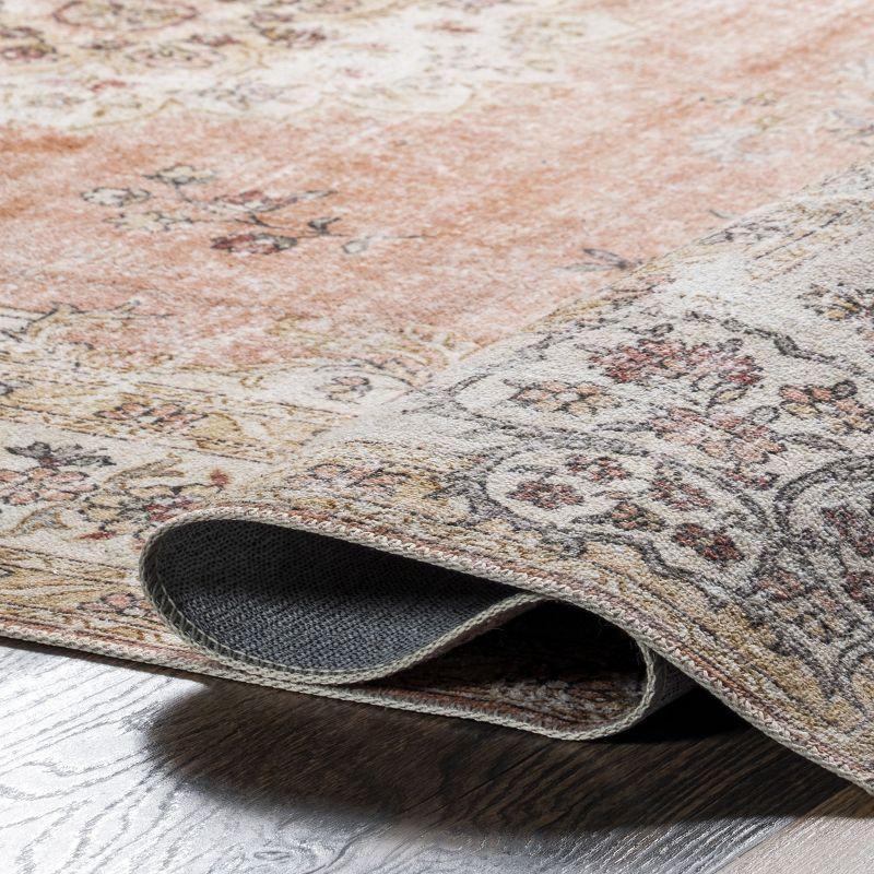 Nuloom Ren Medallion 6 Square Machine Washable Indoor Area Rug for Living Room Bedroom Dining Room Kitchen, Peach/Ivory