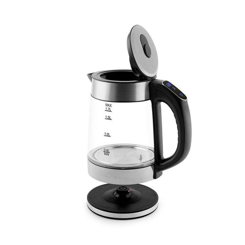 Aroma 1.7L Digital Programmable Kettle with Illumination: Borosilicate Glass, Automatic Shut-Off, Water Level Viewer