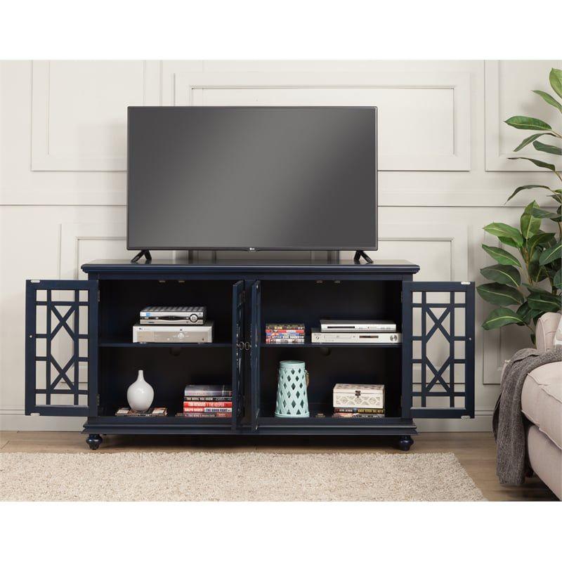 Catalina Blue 63" Pine Wood TV Stand with Cabinet