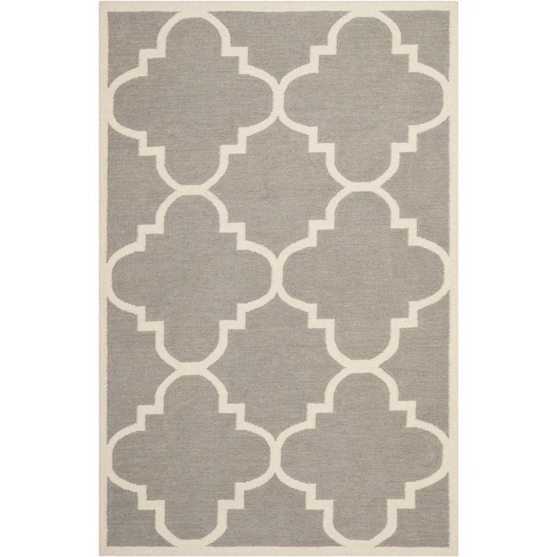 Handmade Grey/Ivory Geometric Wool Round Rug, 5' x 8'