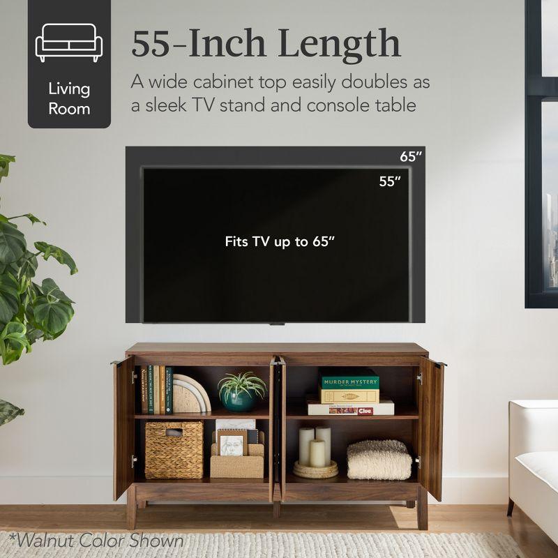 Best Choice Products 4-Door Reeded Storage Cabinet w/ Soft-Close Doors, Multipurpose Accent Furniture - Natural