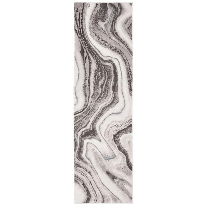 Elysian Swirls Abstract Runner Rug in Grey & Silver, 2'3" x 6'