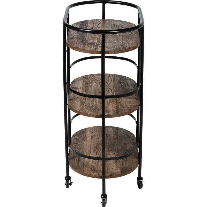 Honey-Can-Do 3 Tier Oval Bar Cart Walnut: Indoor Serving Drink Cart with Steel Frame, Fixed Shelves, 34.8" Height