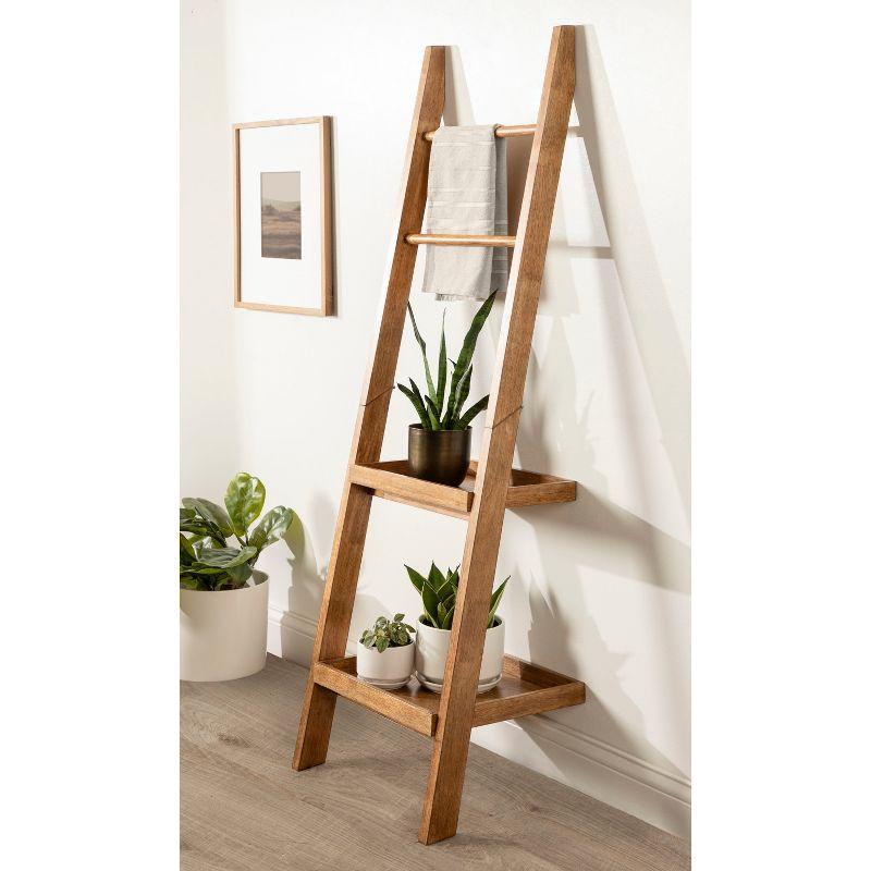 Kate & Laurel All Things Decor 18"x14"x58" Lowry Wood Ladder Shelf Rustic Brown  2-Tier Decorative Storage