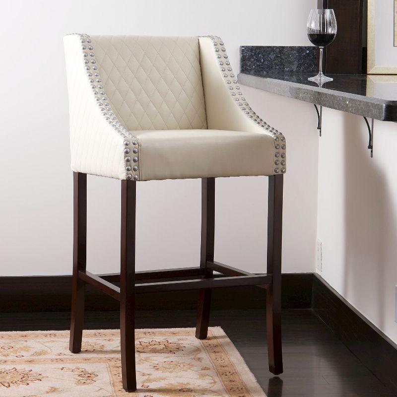 Christopher Knight Home 28" Milano Quilted Bonded Leather Barstool Ivory: Upholstered, Padded Back, Hardwood Frame