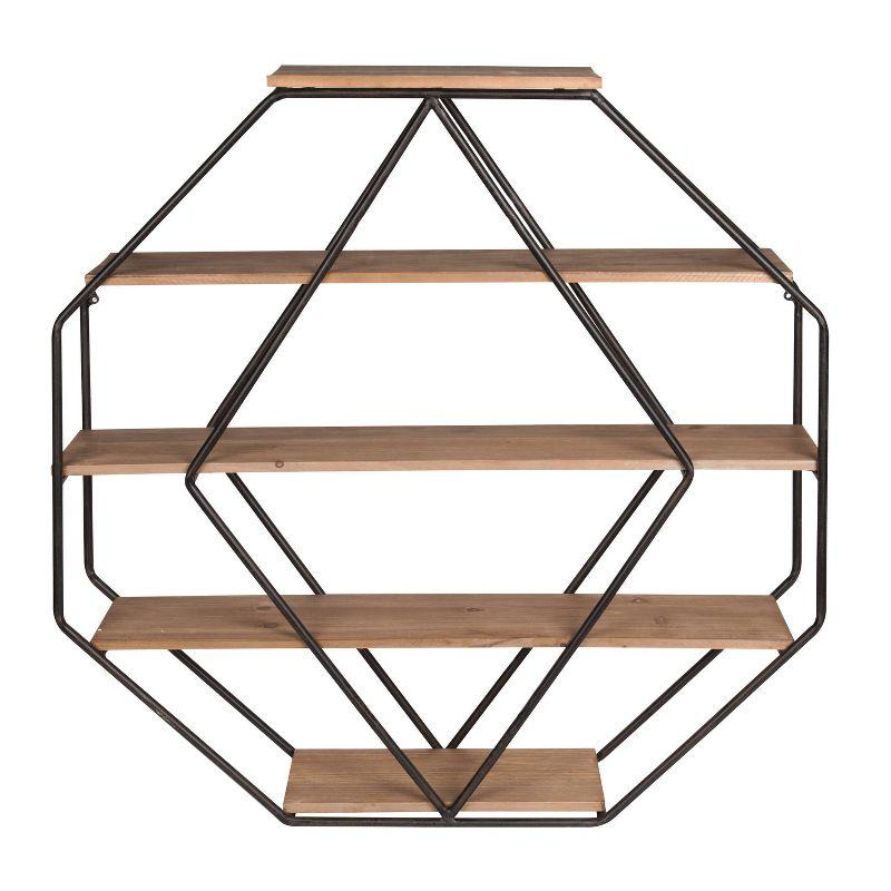 Kate & Laurel All Things Decor Wall Shelf Octagon Shaped Walnut/Black: 5-Tier Metal Floating Decorative Shelving