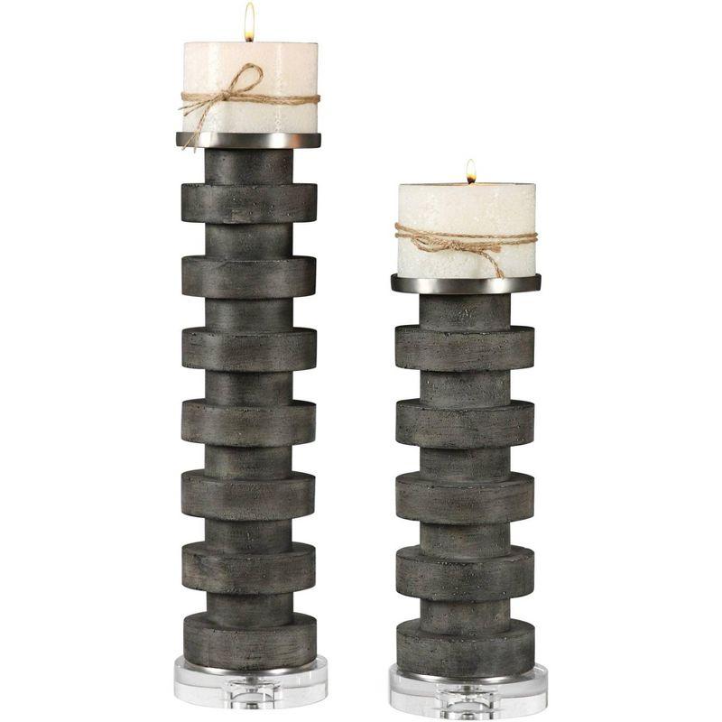 Uttermost Karun Charcoal Concrete 2-Piece Pillar Candle Holder Set