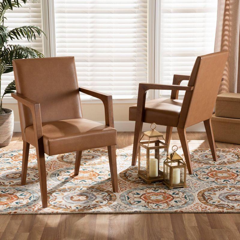 2pc Andrea Faux Leather and Wood Armchairs Brown - Baxton Studio: Elegant Accent Seating, Spot Clean, 30 Day Warranty
