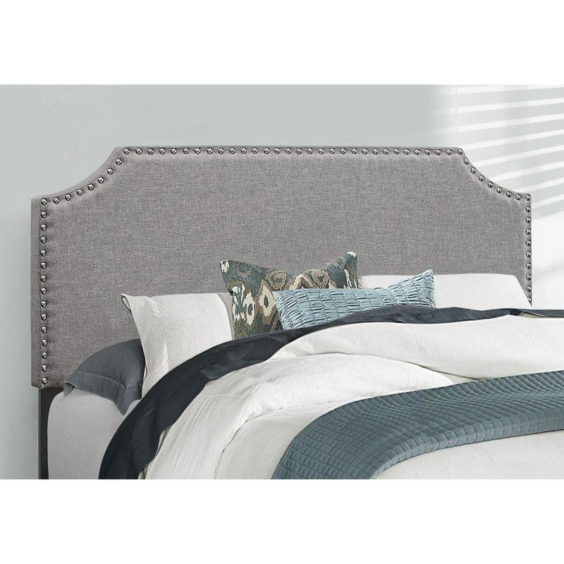 Winston Porter Bed, Bedroom, Upholstered, Grey Linen Look, Chrome Trim, Transitional