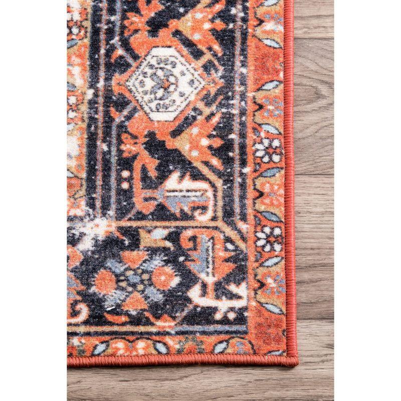 Elegant Rust 61" Round Synthetic Vintage Rug