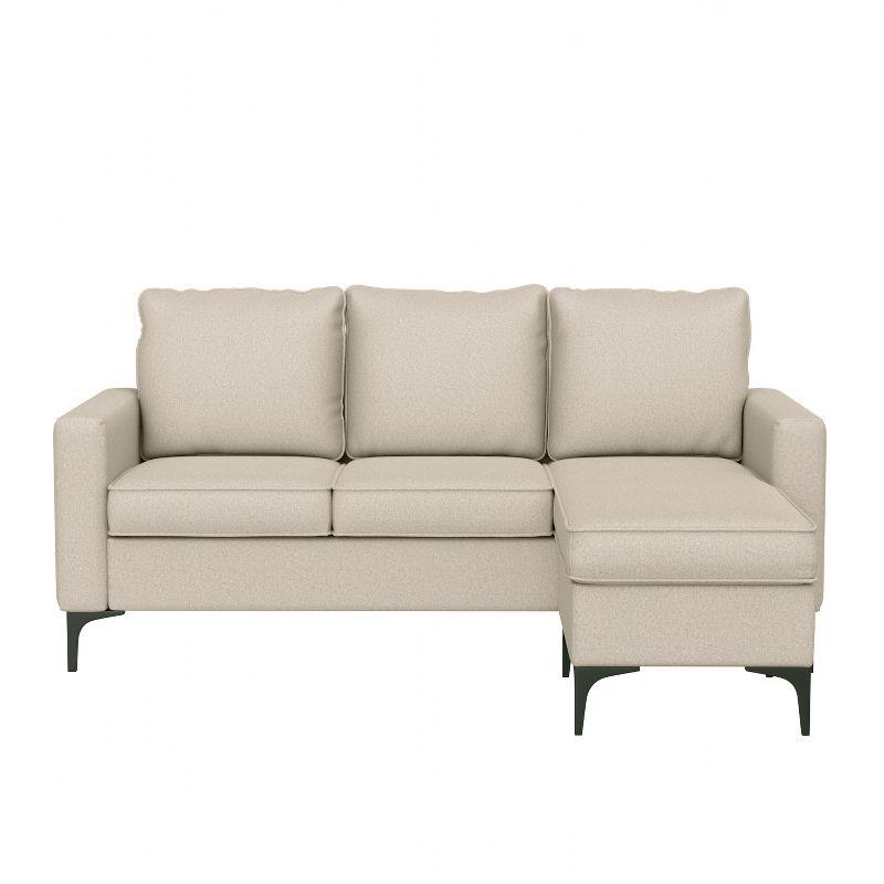 Oatmeal Fabric Reversible Sectional Chaise with Sleek Metal Legs