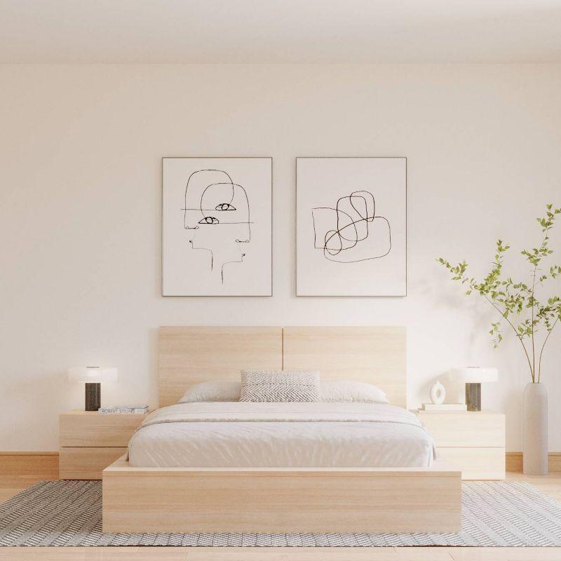 Nexera Queen 4pc James Bedroom Set Natural Blonde: Modern Minimalist Design with Platform Bed & Nightstands