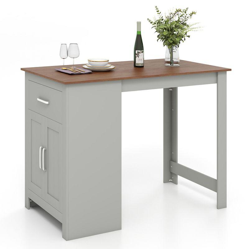 Grey and Natural Wood Counter Height Table with Storage