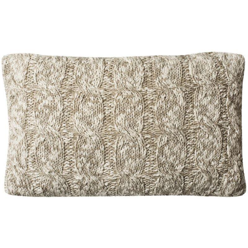 Stone and Natural Chunky Knit Rectangular Throw Pillow