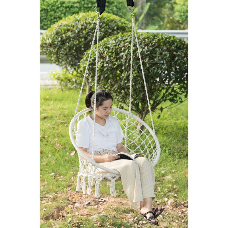 PLAYBERG Round Hanging Hammock Cotton Rope Macrame Swing Chair for Indoor and Outdoor