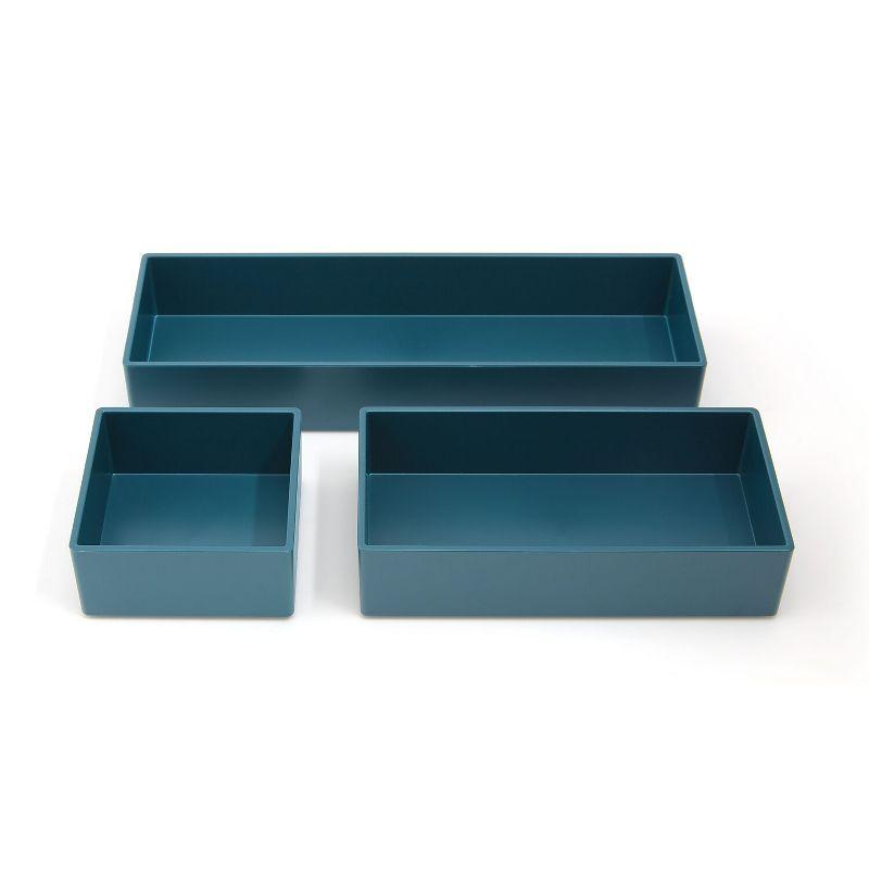 Teal Plastic 3-Piece Desk Drawer Organizer Set