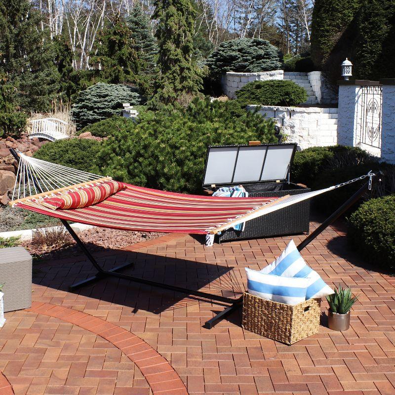 Sunnydaze Outdoor 2-Person Quilted Fabric Hammock with Spreader Bars and Freestanding Stand