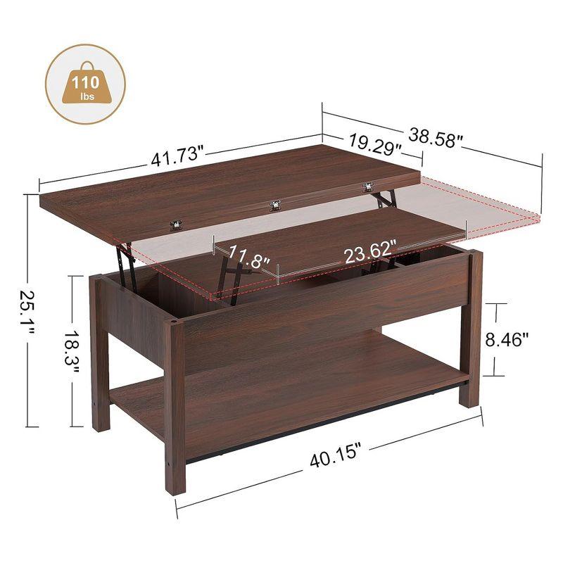 FABATO 4-in-1 Lift Top Rectangular Multi-Function Convertible Coffee Table with Storage Shelf for Living Room, Reception Room & Office, Espresso