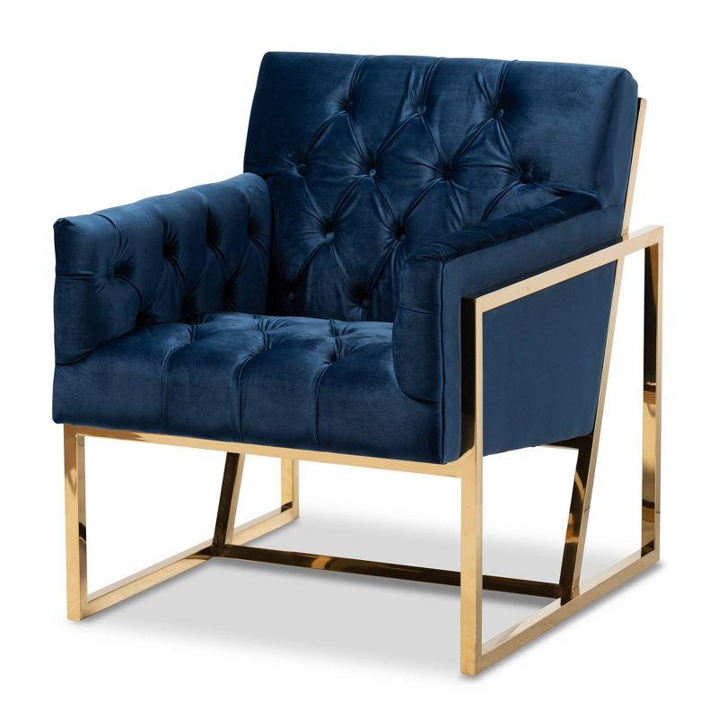 Milano 28" Navy Blue Velvet Accent Chair with Gold Frame