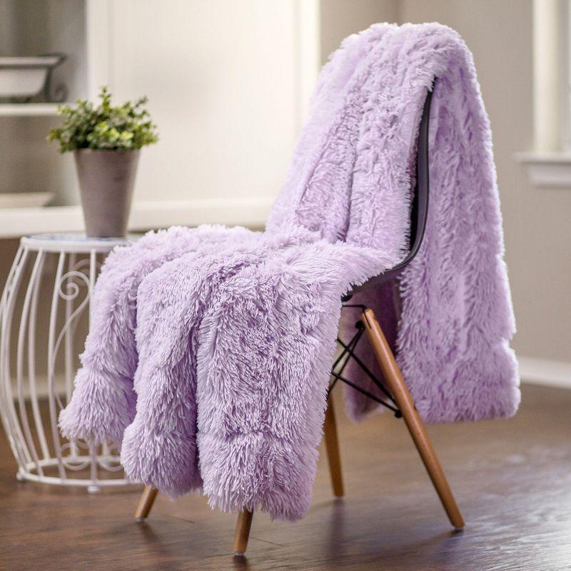 Chanasya Solid Faux Long Fur Fuzzy Throw Blanket - 60" x 70" - Orchid Tint