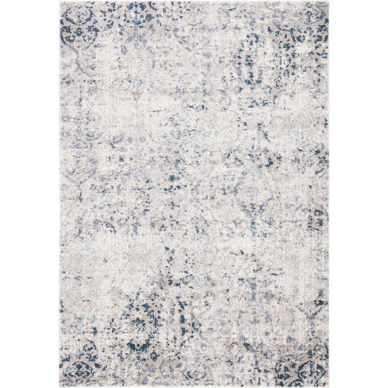 Ivory and Navy Rectangular Hand-knotted Synthetic Area Rug