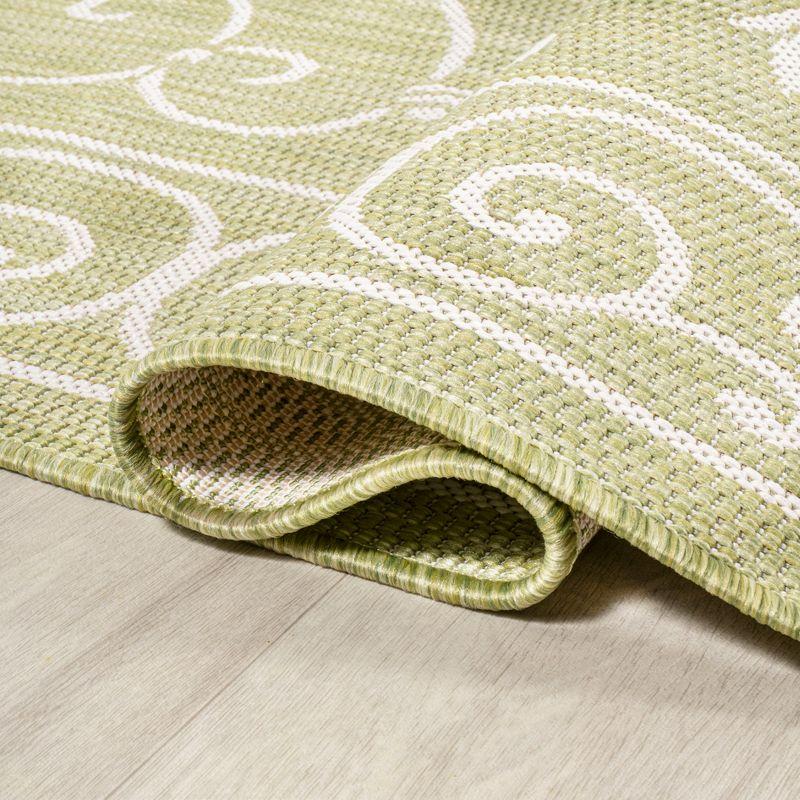 2' x 8' Charleston Vintage Filigree Textured Weave Indoor/Outdoor Runner Rug, Green/Cream - JONATHAN Y