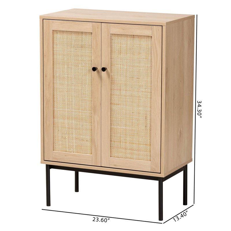 Sherwin 2 Door Storage Cabinet with Woven Rattan Accent Light Brown/Black - Baxton Studio: Mid-Century, Metal Base, Wood Frame