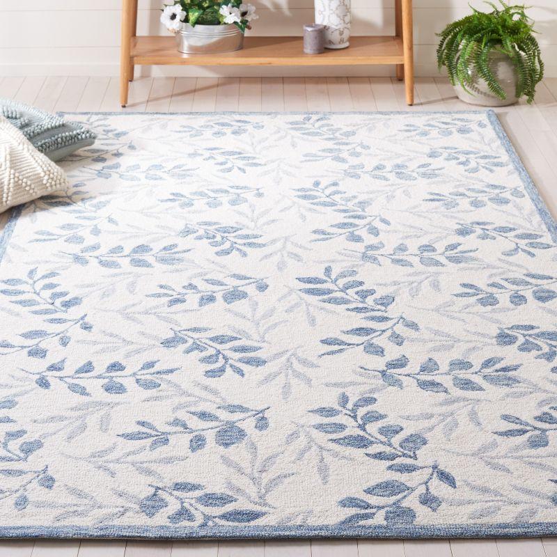 Ivory and Gray Hand-Tufted Wool Floral Square Rug