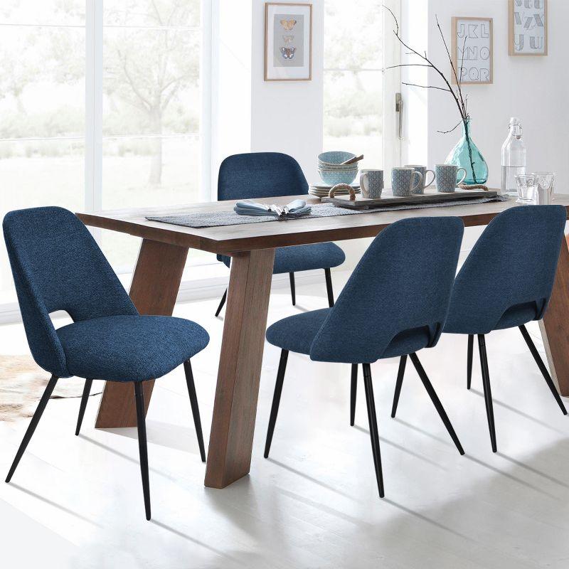 Edwin 21.6" Wider Seat Blue Upholstered Dining Chairs Set Of 2,Modern Kitchen Armless Dining Chair With Black Metal Legs-Maison Boucle
