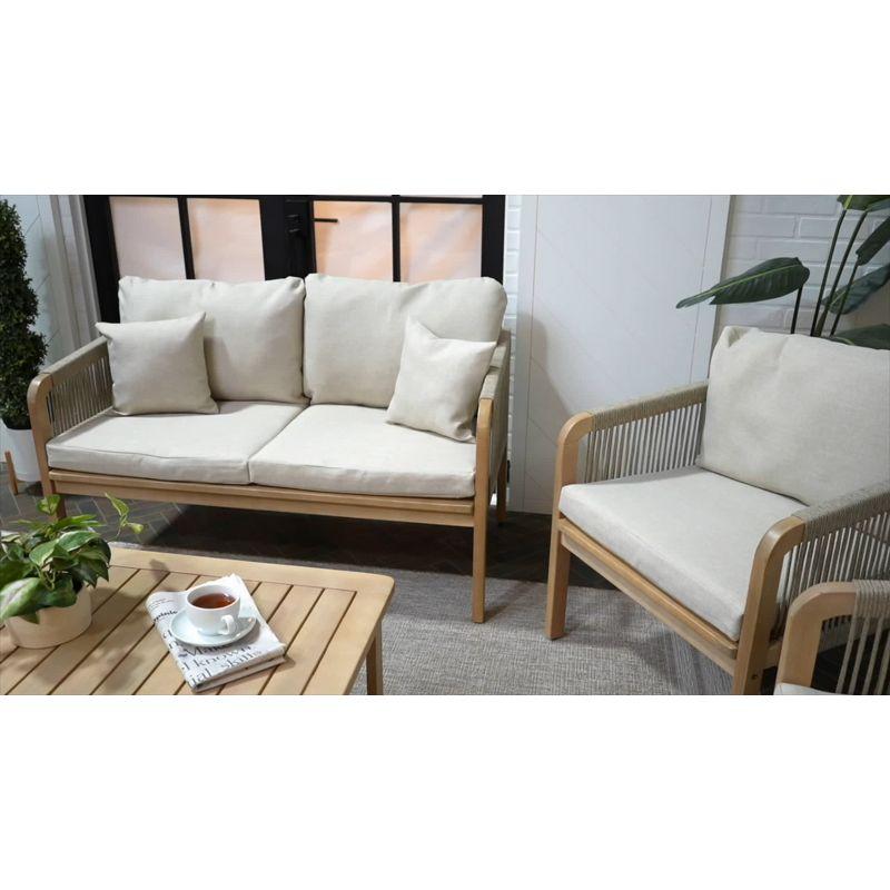 Tavira 4-Piece Modern Bohemian Acacia Wood Outdoor Patio Set with Cushions and Plain Decorative Pillows - JONATHAN Y