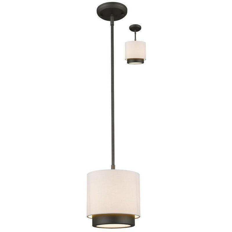 Jade Mini Pendant with White Linen Drum Shade and Bronze Finish