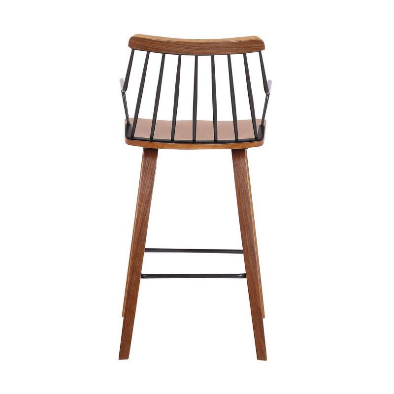 26" Micah Wood Metal Counter Height Barstool Walnut - Armen Living: Square Upholstered, Fixed Seat Height