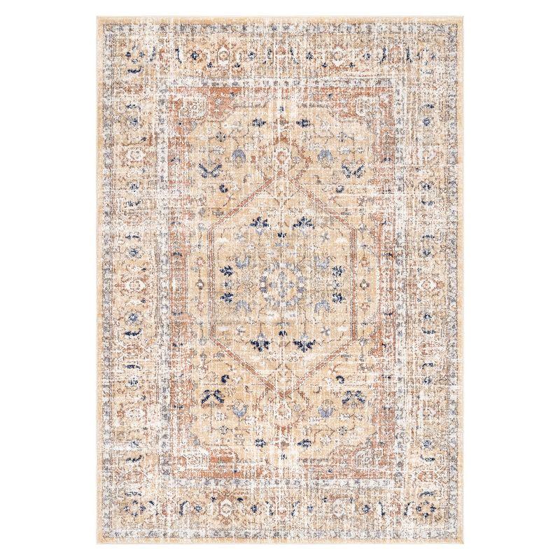 Elegant Vintage Floral 5' x 7' Synthetic Yellow Area Rug