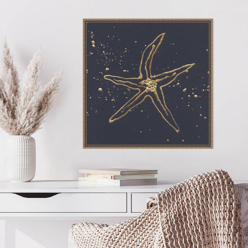 22"x22" Gold Starfish II by Chris Paschke Framed Canvas Wall Art Print Bronze - Amanti Art: Modern Nautical Lithograph, Polystyrene Frame