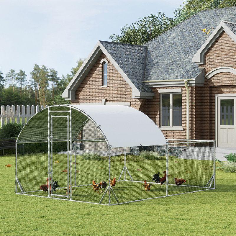 PawHut Large Metal Chicken Coop for Chickens, Walk-In Chicken Coop Run, Big Chicken House Chicken Cage Outdoor Chicken Coop