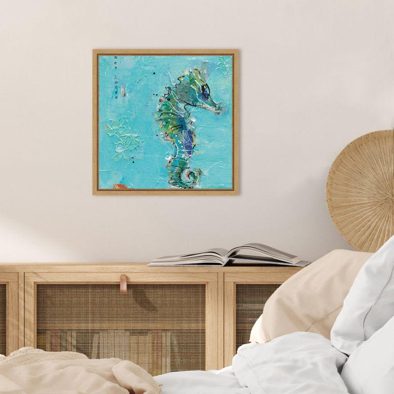 Amanti Art Little Seahorse Blue by Kellie Day Canvas Wall Art Print Framed 16-in. x 16-in.