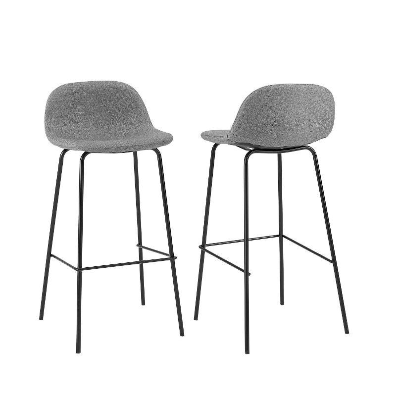 Gray Upholstered Bucket Seat Bar Stools with Steel Legs, Set of 2