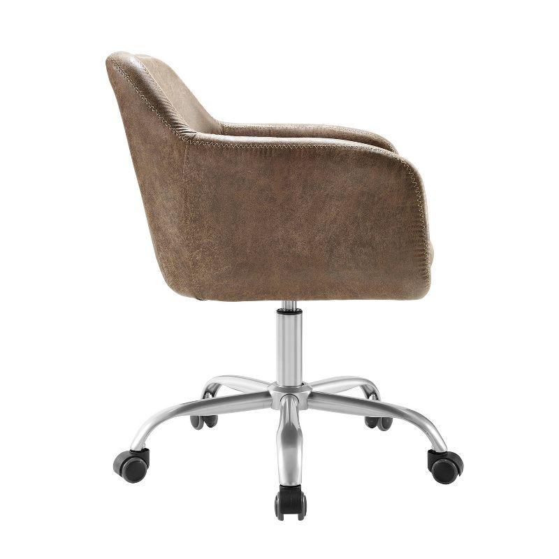 Rustic Brown Leather-Trimmed High-Back Task Chair with Zig-Zag Stitching