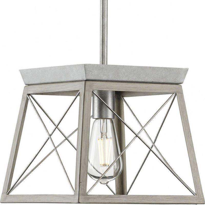 Progress Lighting Briarwood 1-Light Mini-Pendant, Steel, Galvanized, Faux-Painted Wood Enclosure, Canopy Included